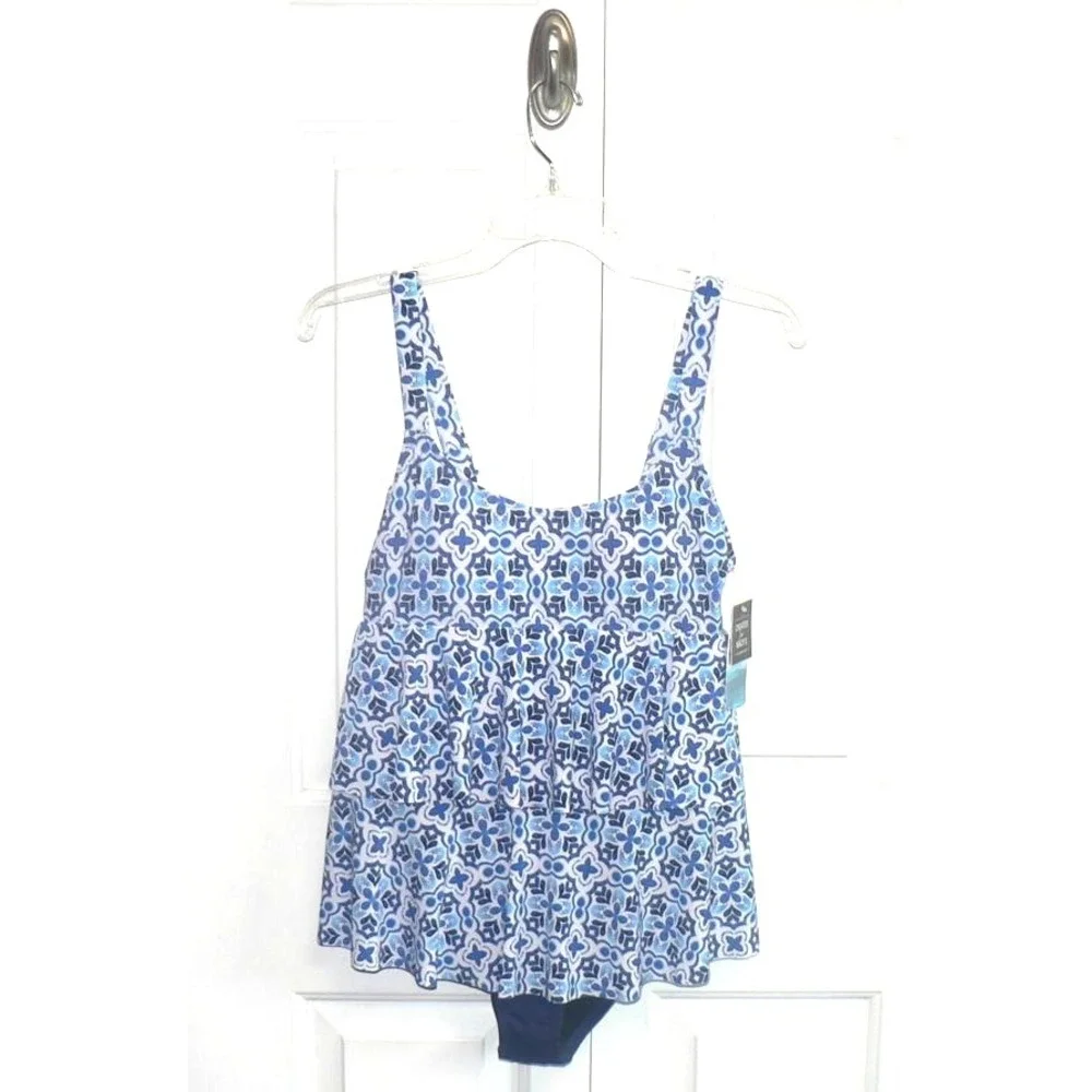 Swim Solutions Women's High-Low Double-Tier One-Piece Swimsuit in Blue Size 8 - Picture 4 of 9